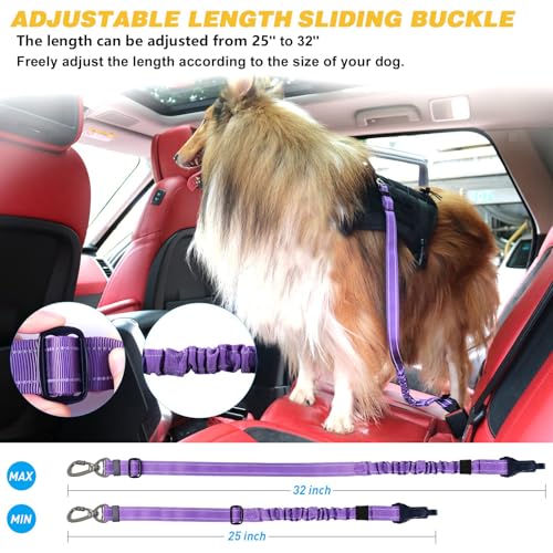 AUBELL Dog Seat Belt for Car,Updated 3-in-1 Adjustable Reflective Bungee Heavy Duty Dog Car Harness Tether with Clip Hook Latch & Buckle,Swivel Zinc Alloy Carabiner,Purple - color: Purple