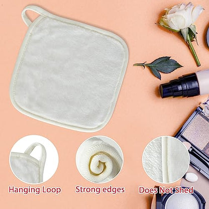 Makeup Remover Cloth, 6" x 6" Make Up Towels Reusable Face Cloth for Washing Face, Makeup Remover Pads Microfiber Face Washcloth with Mesh Bag, 12 Pack - color: White