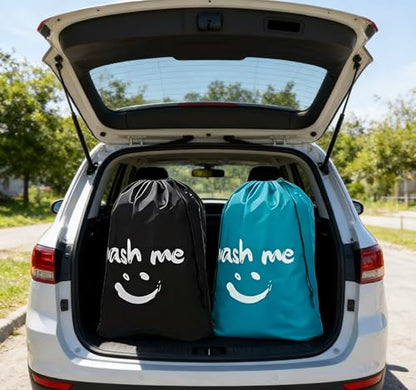 2 Pack XL Travel Laundry Bag, Dirty Clothes Organizer with Drawstring, Large Enough to Hold 4 Loads of Laundry，Easy Fit a Laundry Hamper or Basket，24" x 36" - color: Blue+Black