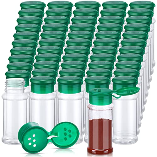 Amyhill 100 Pcs Plastic Spice Bottles Spice Jars Seasoning Jars Shaker Plastic Jars 3.3 Oz/ 100ml Seasoning Shaker with Shaker Lids(Green Lid) - color: Green Lid