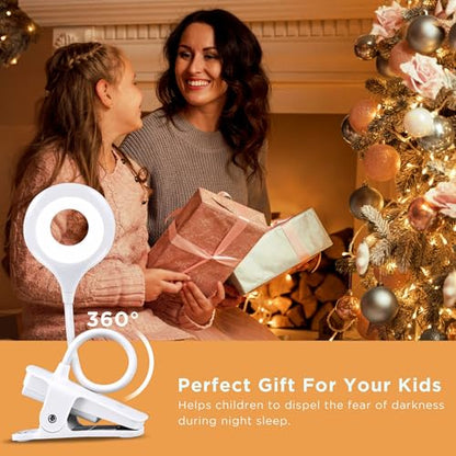 Akynite Desk Lamp LED Clip on Light, 5 Modes 5 Brightness Dimmable Clamp Lamp, Flexible Rechargeable Battery Clip on Reading Light for Bed Headboard Bunk Bed at Night for Kids (White) - color: White