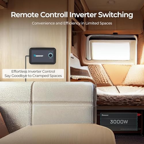 Renogy Inverter P2 3000W Pure Sine Wave Inverter 12V DC to 120V AC Converter for Home, RV, Truck, Camping, Trailer, with Wired Remote Controller, Support Li, AGM, SLD, GEL, FLD Batteries - size: 3000W(No BT & ATS)