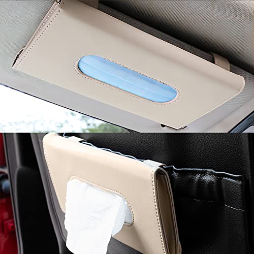 Car Tissue Holder, 2 Pack Sun Visor Napkin Holder, Premium PU Leather, Car Mask Holder for Sun Visor Vehicle, with Tissue Refill, Black&Beige - color: 2pack-black & Beige