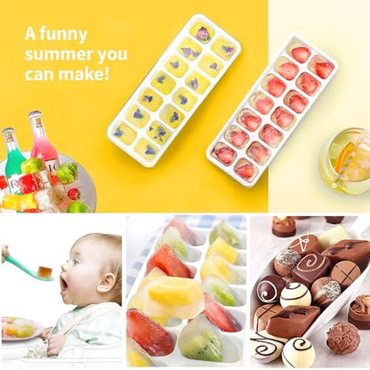 Ice Cube Trays 4 Pack, Airabc Silicone Ice Cube Trays with Removable Lid, Easy-Release Flexible 14-cube Ice Trays, LFGB Certified and BPA Free, Stackable Ice Trays with Covers for Cocktail, Freezer - color: Yellow