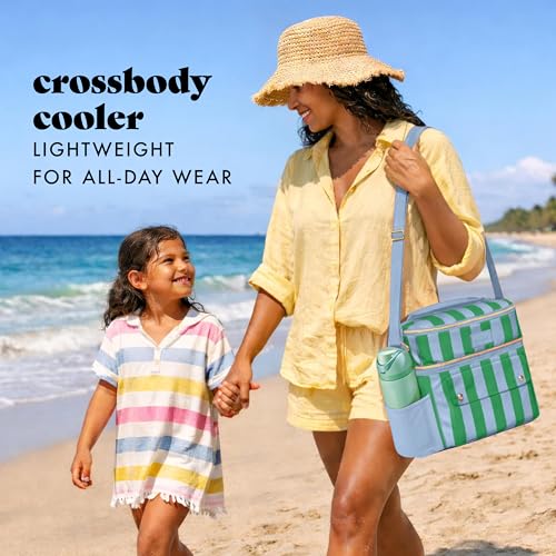 Fit & Fresh Sidekick Insulated Cooler Bag – Dual Compartment Leakproof Soft Sided Lunch Cooler, Small Cooler Bag with Crossbody Strap, 15 Can Capacity for Work, Beach & Travel, Coastal Cabana Stripe - color: Coastal Cabana Stripe