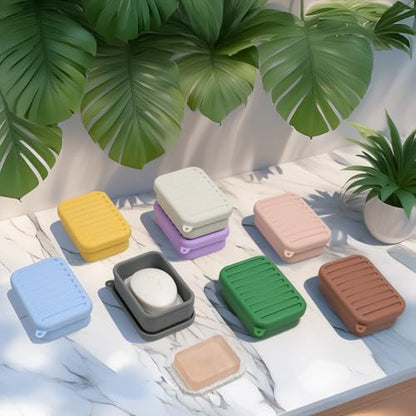 AIMAIAIMAI Leak-Proof Silicone Travel Soap Case with Drainage Lid/Layer, Compact Bar Soap Container, Durable Soap Holder for Camping, Gym, and Travel Size Toiletries (Gray) - color: Gray