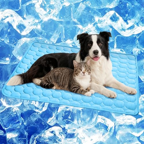 SISROL Cooling Mat for Dogs & Cats, Q-Max>0.4 Chill Fiber Pet Cooling Pad, Washable Non-Slip Non-Toxic Portable Cooling Bed for Small Medium Large Pets, Indoor & Outdoor Use - size: Medium (28"x22")