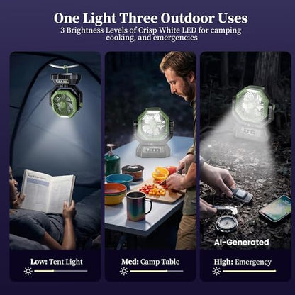 AJVV Camping Fan with Light, Remote and Oscillation, Battery Powered Hanging Tent Fan, Rechargeable Portable for Camp, Outdoor, Emergencies, Fishing, RV Travel, Jobsite - color: Green