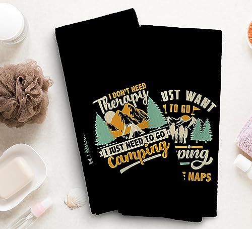 Camp Towel, Camper Gifts, Camping Tents Decor, Kitchen Towels, Set of 2, 16x24 - color: Black Camper-4