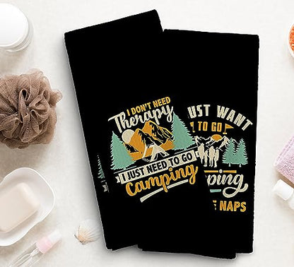 Camp Towel, Camper Gifts, Camping Tents Decor, Kitchen Towels, Set of 2, 16x24 - color: Black Camper-4