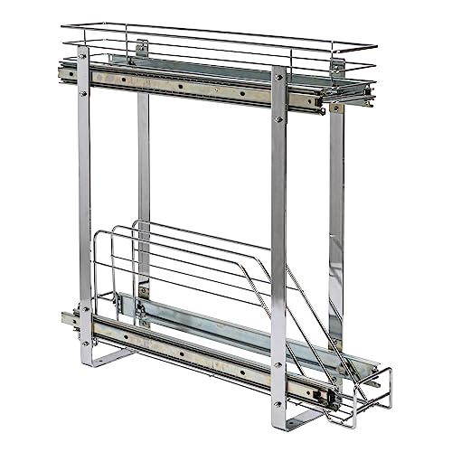 Household Essentials Glidez Multipurpose Chrome-Plated Steel Pull-Out/Slide-Out Storage Organizer for Cookware and Bakeware - 2-Tier Design - Fits Standard Size Cabinet or Shelf, Chrome - size: 5" - Extended, style: Dual Slide