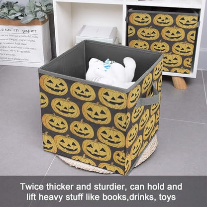 Pumpkin Faces Pattern Foldable Storage Box with Handle Organizer Containers for Home Office Clothes Office Supplies - color: style-2