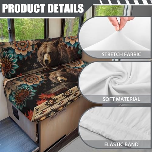 RV Dinette Cushion Covers with Aztec Boho Flower Bear Print - Stretchable Couch Cushion Covers Washable Slip Covers for Loveseat Sofa Slip Covers, Easy to Install - color: Aztec Boho Flower Bear