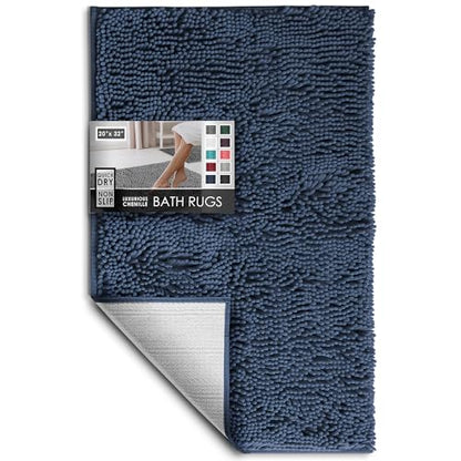 Hearth & Harbor Bathroom Rugs, Chenille Bath Mat - Machine Washable Bath Mats for Bathroom Non-Slip Backing Rubber, Quick Dry Bathroom Mat - color: Navy Blue, style: 20 x 32