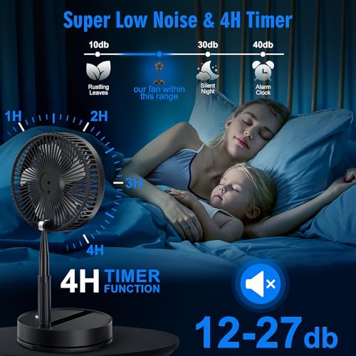 LIPETY Portable Foldable Rechargeable Oscillating Fan - 8" Battery Operated USB C Small Fan Remote, Quiet Table Desk Fan Folding Standing Pedestal Fans for Bedroom Rome Office Camping Travel