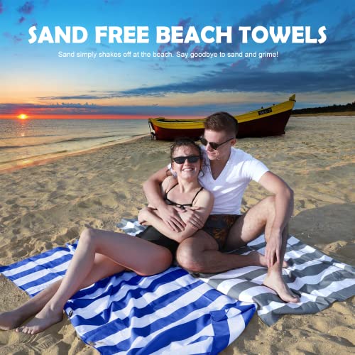 Your Choice Microfiber Beach Towel, Sand-Free Quick Dry Travel Towel, Oversized Compact Lightweight Recycled Towel for Pool Camping(67"x35"/60"x30") - color: Y-blue Stripes, size: Extra Large(67x35")