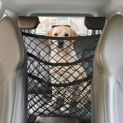 Dog Car Net Barrier for SUV Pet Barrier for Dog & Child Drive Safety Barrier with Mesh Pockets, Seat Back Net Bag Storage, Pouch Travel Accessory, Easy to Install - size: 15.7 x 13.7 Inch