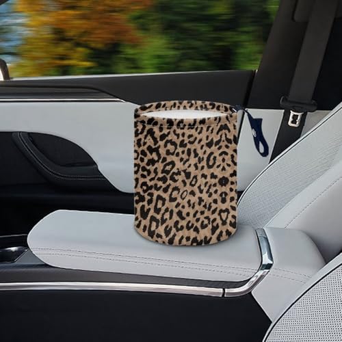 Renewold Car Trash Can, Leopard Print Animal Fur Texture Car Trash Bag, Automotive Garbage Cans with Button Straps, Foldable Trash Bin, Organizer Bag for Storage Tissure Toys Snacks Drinks - color: Leopard Print Animal Fur Texture