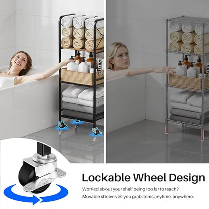 niffgaff 3-Tier Movable Towel Rack, Free-Standing Towel Holder with M-Shaped Detachable Dividers, for Bathroom, Pool