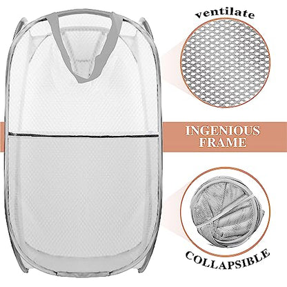 Collapsible Pop Up Laundry Hamper, Extra Large Mesh Foldable Laundry Basket, 28" x 16" x 16" (Grey) - color: 1P Grey