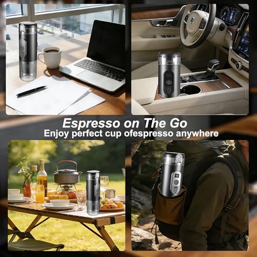 Portable Electric Espresso Machine Travel Coffee Maker 20 bar Mini Espresso Self-Heating Car Coffee Maker Compatible with Ground Coffee & NS Capsule for Camping RV Hiking Offic, Black - color: Black