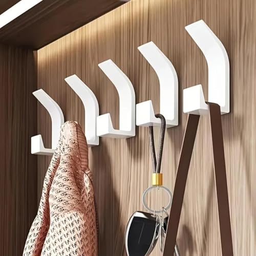5PCS Dual-Hook Adhesive Wall Hooks – No-Drill Organizer for Coats, Towels & Home Use - White