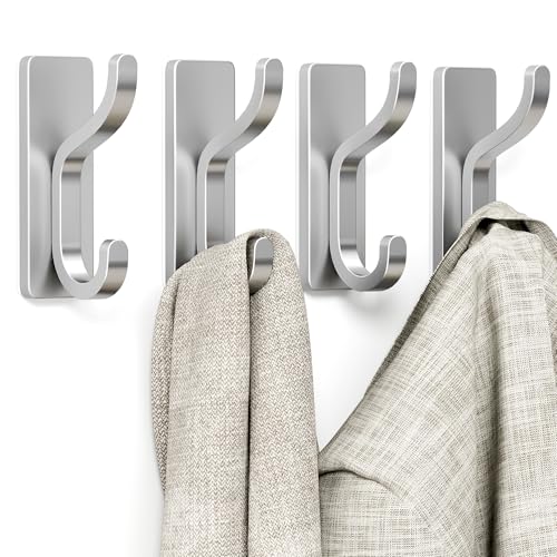 pickpiff Adhesive Wall Coat Hooks - Heavy Duty Stick-On Door Hanger, Metal Hook for Hanging Towel,Purse, Robe, Backpack, Jacket, Clothes - for Bathroom,Dorm, Closet, Kitchen - Silver, 4 Pack - color: Silver, size: 4 Pack