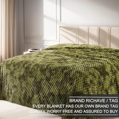 Richave Fleece Throw Blanket,Premium Lightweight Anti-Static 50x60 Inches Travel Size 3D Clouds Stylish Jacquard Throw Blanket for Winter, Tie-dye Olive Green - color: Olive Green, size: Travel (50-Inch-by-61-Inch)