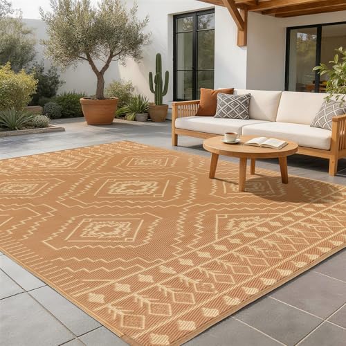 LBRO2M Waterproof Outdoor Rugs 5X8 for Patio Outdoor Plastic Straw Rug Reversible Outdoor Camping Rugs RV Rug for Deck,Backyard (5X8 Brown Begie) - color: Brown Beige, size: 5' x 8' (Rectangular)