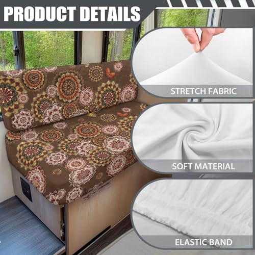 RV Dinette Cushion Covers Booth Set Including 1 Bench and 1 Backrest Cover, Brown Bohemia Flower Camper Cushion Covers for RV Camper Sofa - color: Bohemia Flower - Brown