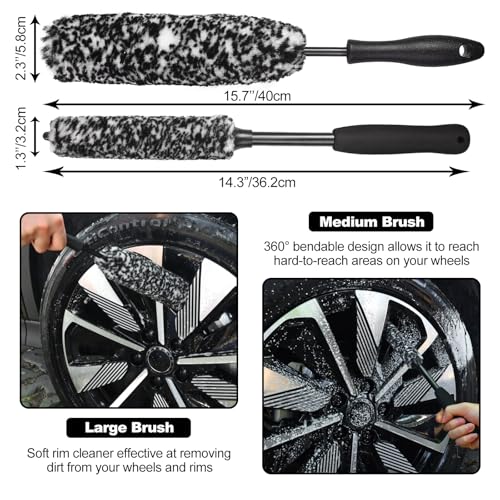 Car Wheel Brush kit, Tire Brush, Wheel Cleaner Brush, Soft-bristled Rim Cleaner Brush, Car Detailing Brushes, Wheel Brushes for Cleaning Wheels,Tires, Car Cleaning Brush Supplies Kit - color: Black