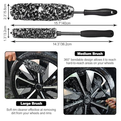 Car Wheel Brush kit, Tire Brush, Wheel Cleaner Brush, Soft-bristled Rim Cleaner Brush, Car Detailing Brushes, Wheel Brushes for Cleaning Wheels,Tires, Car Cleaning Brush Supplies Kit - color: Black