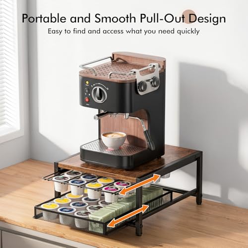 Kssiaz K Cup Holder, 2-tier Coffee Pod Holder for 48 Pods, K Cup Drawer Organizer with Sliding Storage Drawer, Coffee Bar Station Organizer for Countertop, Space Saving, Home & Office, Black - size: 13.8"×11.2"*6.7"