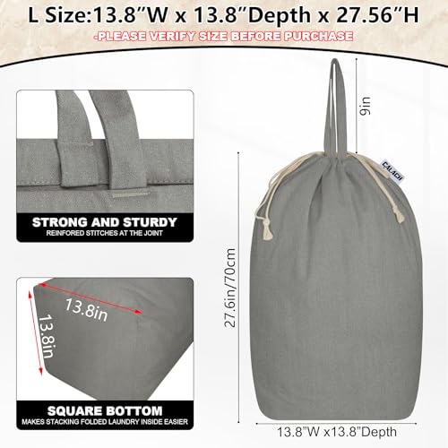 Canvas Laundry Bags with Handles & Square Base 13.8"Wx13.8"Dx27.6"H, Large Heavy Duty Laundry Hamper Bag, College Dorm Washable Drawstring Canvas Dirty Clothes Sack (Gray) - color: Gray | Square Base, size: 13.8"Wx13.8"Depthx27.6"H