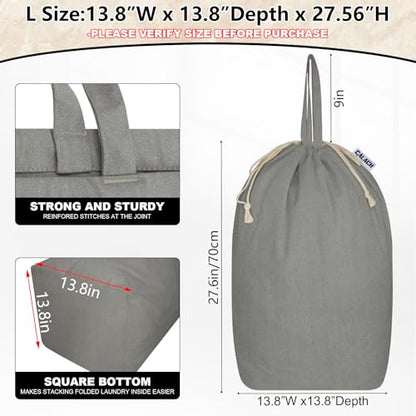 Canvas Laundry Bags with Handles & Square Base 13.8"Wx13.8"Dx27.6"H, Large Heavy Duty Laundry Hamper Bag, College Dorm Washable Drawstring Canvas Dirty Clothes Sack (Gray) - color: Gray | Square Base, size: 13.8"Wx13.8"Depthx27.6"H