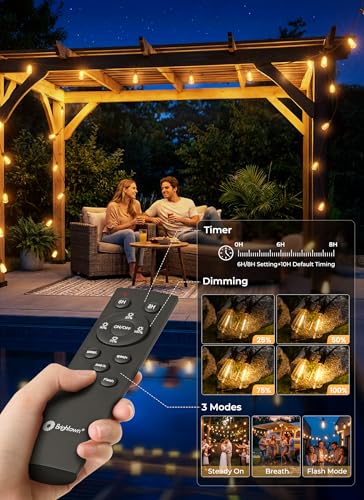 Brightown 151FT Solar String Lights Outdoor Waterproof, Patio Lights with Remote and 48+2 LED Shatterproof Bulbs, Dimmable & Timable, 3 Light Modes, Solar Lights Outdoor for Yard Camping Party Outside - size: 151FT(48 Sockets)