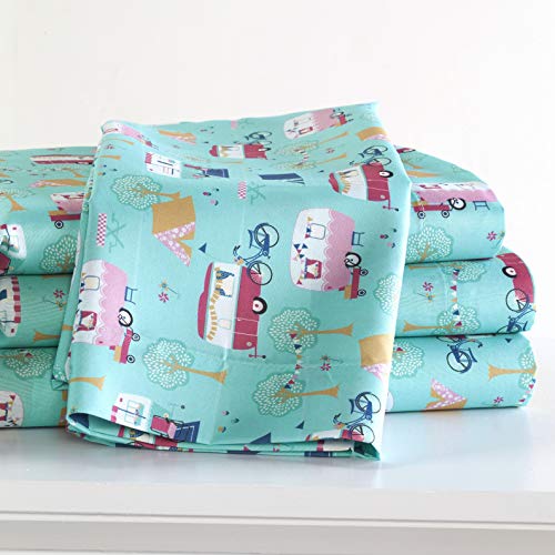The Lakeside Collection Retro Happy Glamping Lifestyle Bedding Sheet Set, Twin - size: Twin