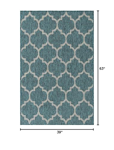 Unique Loom Outdoor Trellis Collection Area Rug (3' 3" x 5' 3" Rectangle, Teal/ Gray) - color: Teal/Gray, size: 3'3" x 5'3" (Rectangular)