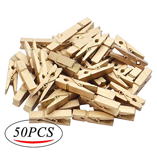 Jdesun 50 Pieces Photo Clips,Mini Gold Wooden Picture Paper Clip Clothespins Peg for Office,Home,Arts - color: Gold(wood)