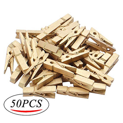 Jdesun 50 Pieces Photo Clips,Mini Gold Wooden Picture Paper Clip Clothespins Peg for Office,Home,Arts - color: Gold(wood)