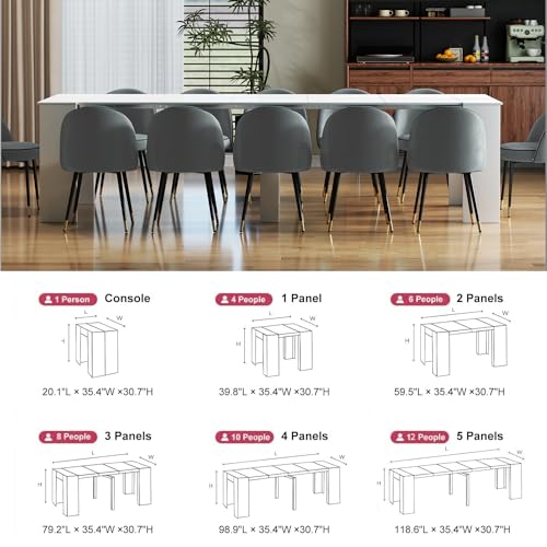 Extendable Dining Table, Transformer Console Table for 1-12 People, Space Saving Dining Room Table for Homes, Apartments, White - color: A3 White