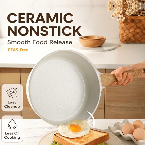 SENSARTE Nonstick Ceramic Cookware Set, 13-Piece Non-toxic Pots and Pans Set, Healthy Kitchen Cooking Set with Stay-Cool Handles, Silicone Tools and Pot Protectors, PFAS Free - color: White