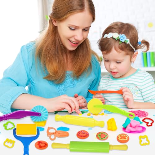 LCY WEDSHI Dough Tool Set, 22 Pcs Dough Tools Sets for Kids Ages 4-8, Dough Accessories Includes Cutters Roller, Rolling Pins, Safety Scissors, Plastic Knife, Animal Shapes Cutters - style: 22pcs