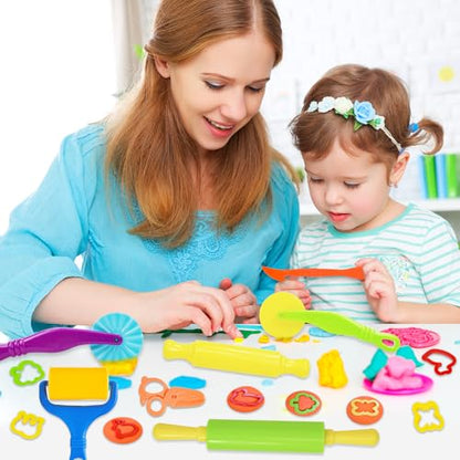 LCY WEDSHI Dough Tool Set, 22 Pcs Dough Tools Sets for Kids Ages 4-8, Dough Accessories Includes Cutters Roller, Rolling Pins, Safety Scissors, Plastic Knife, Animal Shapes Cutters - style: 22pcs