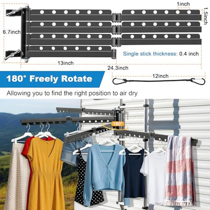 Saillong RV Clothes Drying Rack, Iron Material, 4 Sturdy Arms, Holds up to 48 Pieces of Clothing Once, Motorhomes Ladder Drying Rack for Laundry (1 Pack)