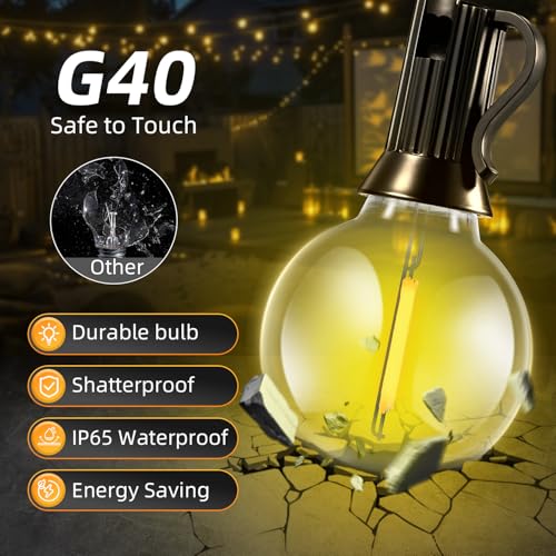 33FT Solar Lights Outdoor Waterproof: G40 10M Shatterproof Bulbs Patio Lights - Solar Powered Remote Control 3 Light Modes Dimmable Solar Light - Camping Backyard Garden Deck Outside Yard - size: 33FT-Remote