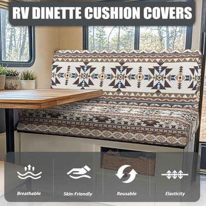 RV Dinette Cushion Covers Aztec Tribal Geometric Camper Cushion Cover 2 Pack RV Seat Covers Dinette Booth Cushions Stretchable Washable Couch Cover for RV Camper Car Bench Replacement - color: Aztec Tribal Geometric