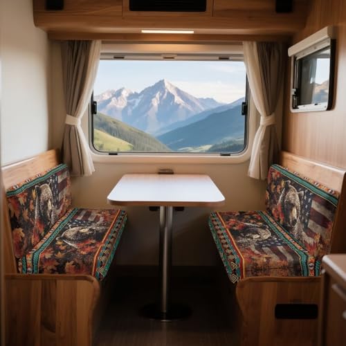Bear American Flag Maple Leaf Pattern 2 Pieces RV Dinette Cushion Covers,Washable Camper Cushion Slipcovers Flannel Sofa Cushions Slipcovers for Travel Trailer Couch for Dogs and Kids - color: Bear American Flag Maple Leaf