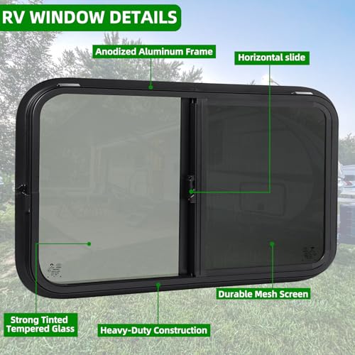 NOVINO Cargo Trailer Windows,48" Wx22 H RV Windows for Cargo Trailer/Camper/Travel Trailer with Trim Ring,Horizontal Sliding Replacement Fit 15/16" or 1-3/8" Thick Wall,Allow Error 1/16”,DOT Approved - size: 48"W x 22"H