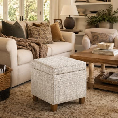 HomePop 18" Square Tufted Storage Ottoman - Cream Textural Woven - color: Cream Textural Woven
